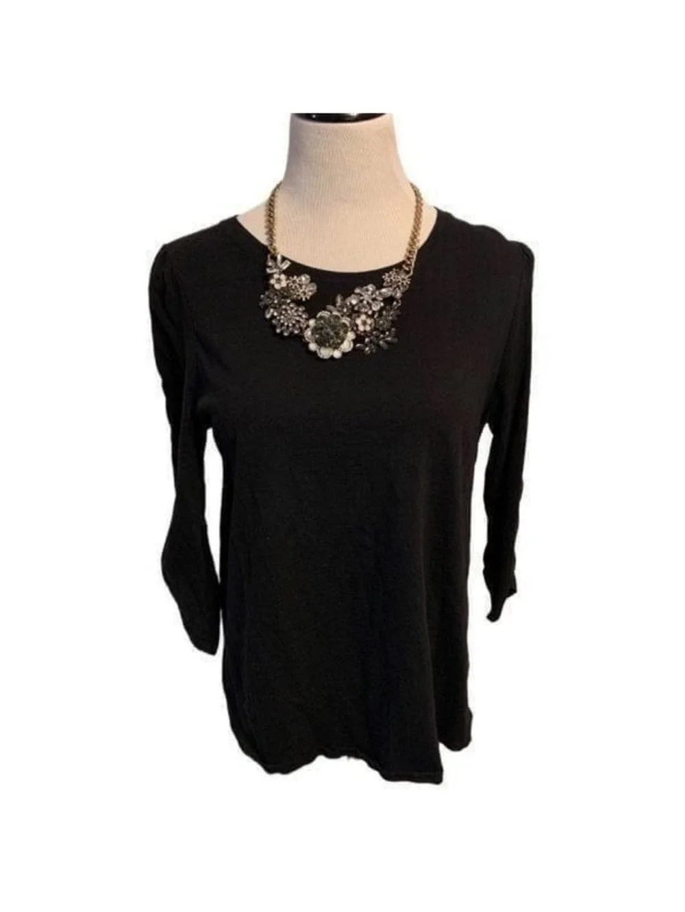 Erin London Black Top W/Ruched Sleeves